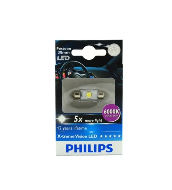 Żarówka 12V  1W Philips LED 6000K 1sz C5W rurka