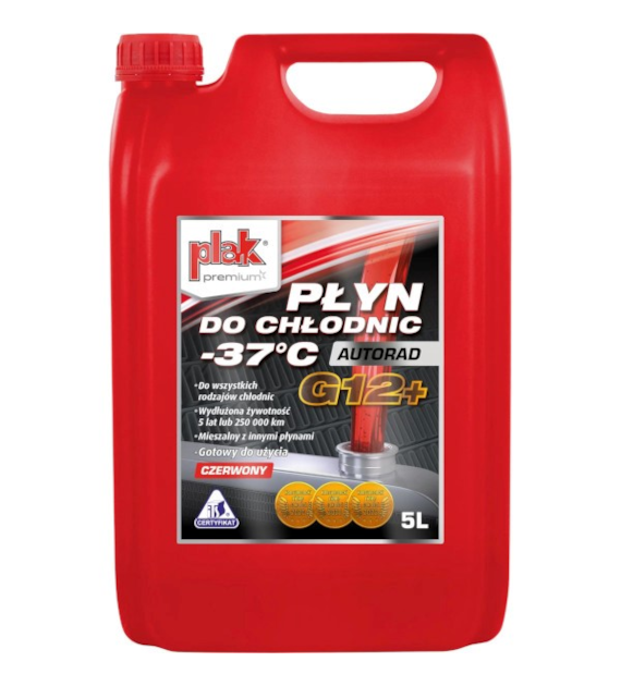 Płyn do chłodnic Plak Autorad G12+  5l  -37C gotowy różowy op.4szt