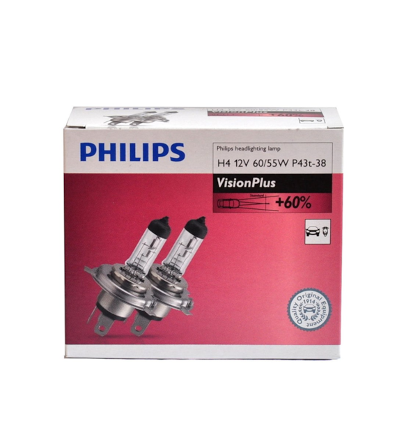 Żarówka 12V H4  60/55W Philips Vision+60% 2szt.kpl KARTONIK !!!!!!!