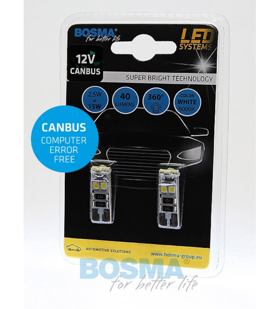 Żarówka 12V Bosma W5W 8x LED SMD3528 CANBUS  White 2szt *4229* ST