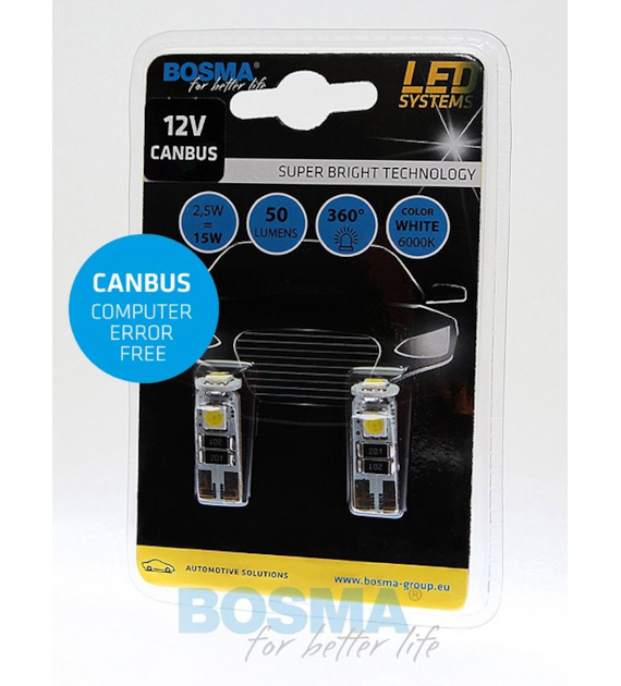 Żarówka 12V Bosma W5W 3x LED SMD5050 Canbus   White 2szt *4144* ST*