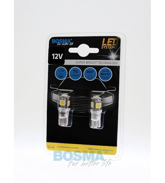 Żarówka 12V Bosma W5W 5x LED SMD5050   White 2szt *4182*