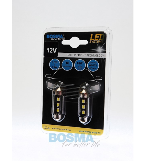 Żarówka 12V Bosma rurka 3x LED SMD2828 10x36   White 2szt *3772* qq
