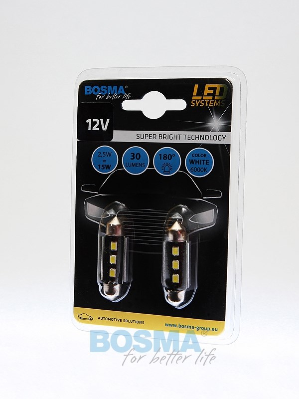 Żarówka 12V Bosma rurka 3x LED SMD2828 10x36   White 2szt *3772* qq