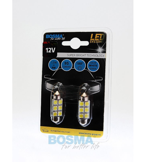 Żarówka 12V Bosma rurka 6x LED SMD5050 12x36   White 2szt *3819*