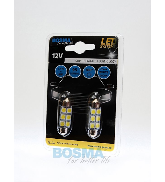 Żarówka 12V Bosma rurka 6x LED SMD5050  12x39   White 2szt *3833* ST*