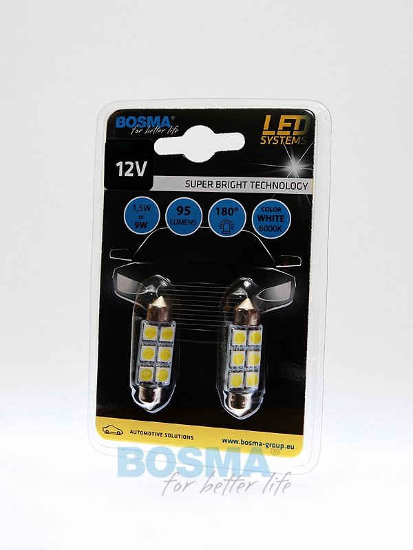 Żarówka 12V Bosma rurka 6x LED SMD5050  12x39   White 2szt *3833* ST*