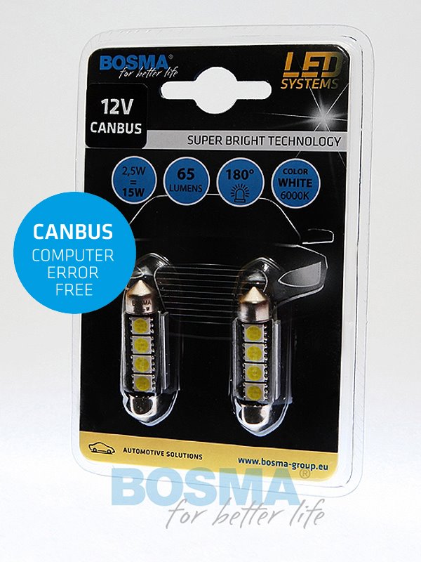 Żarówka 12V Bosma rurka 4x LED SMD5050 Canbus 12x39   White 2szt *3789* ST*