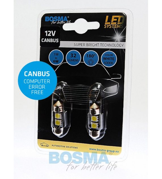 Żarówka 12V Bosma rurka 2x LED SMD5050 12x31  Canbus  6000k White 2szt *3697*