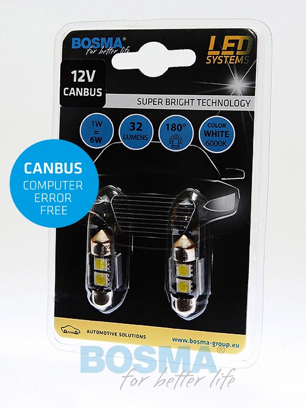 Żarówka 12V Bosma rurka 2x LED SMD5050 12x31  Canbus  6000k White 2szt *3697*