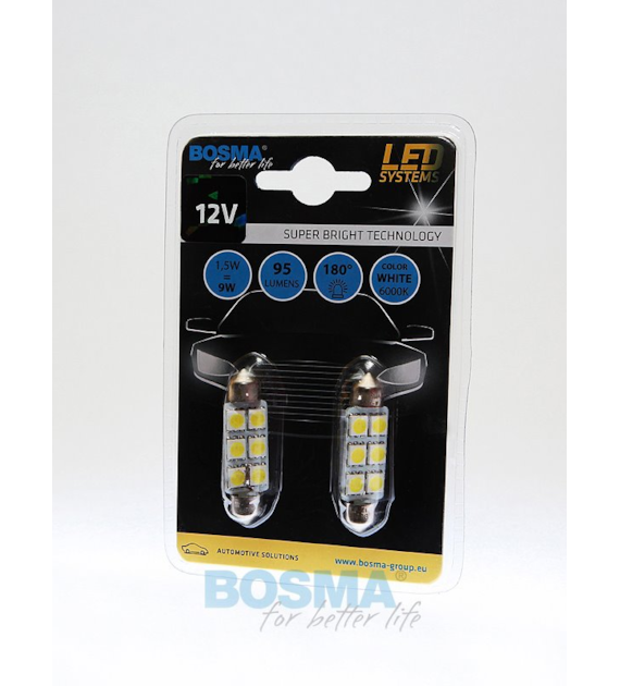 Żarówka 12V Bosma rurka 6x LED SMD5050 10x41  White 2szt *3840*