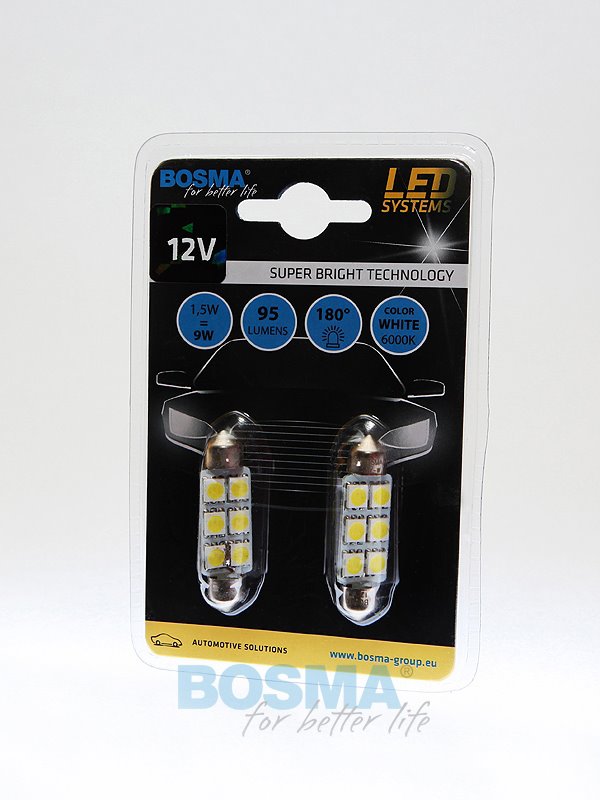 Żarówka 12V Bosma rurka 6x LED SMD5050 10x41  White 2szt *3840*