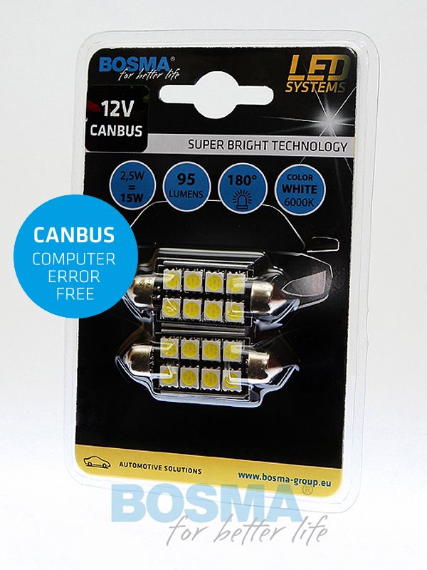 Żarówka 12V Bosma rurka 6x LED SMD5050  Canbus 17x41  White 2szt *3864* ST*