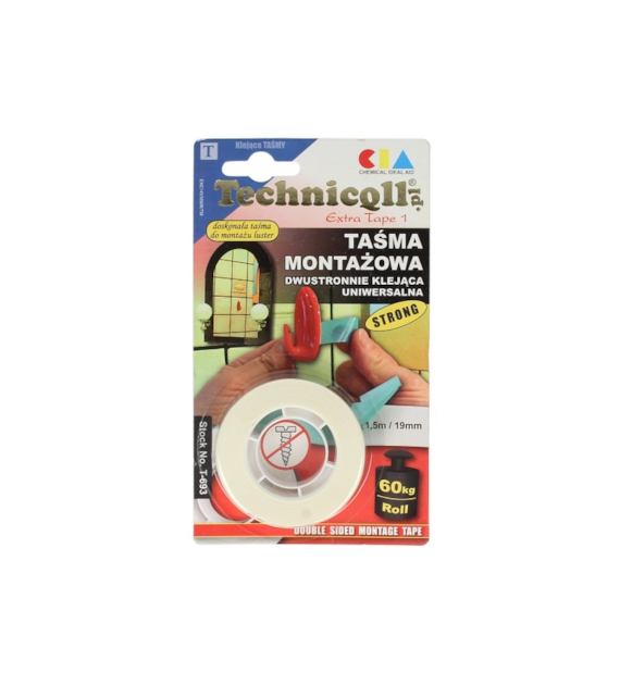 TECHNICQLL- Taśma Montażowa Dwustronna 1,5m 19mm