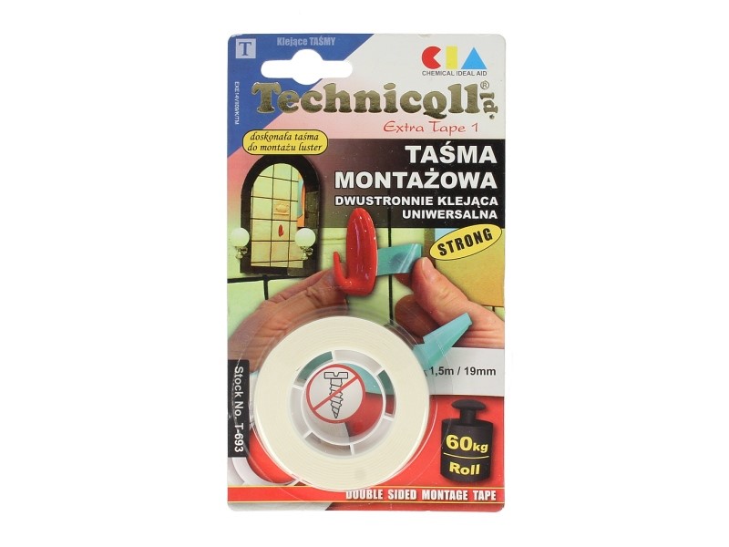 TECHNICQLL- Taśma Montażowa Dwustronna 1,5m 19mm