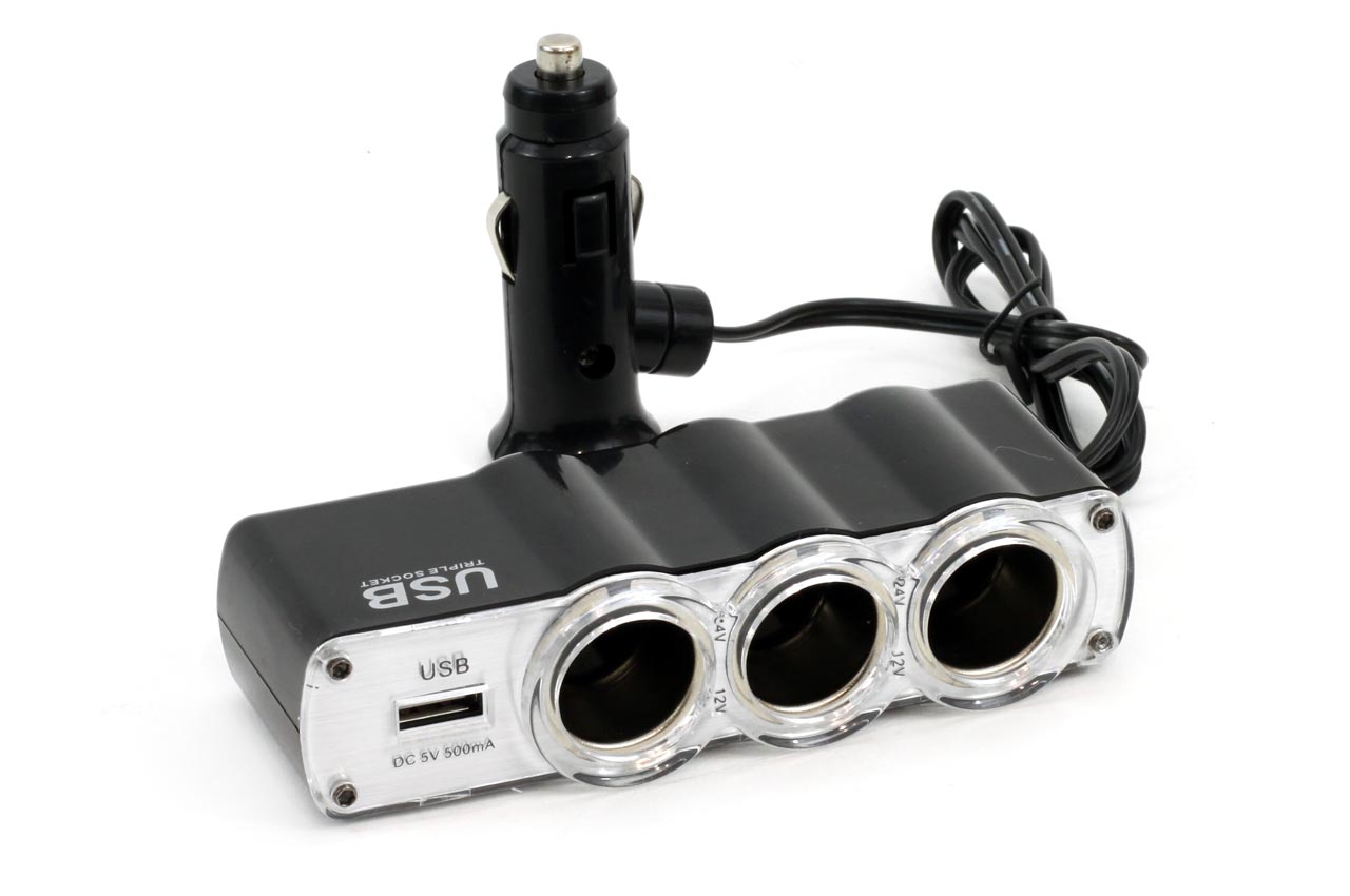 Rozgałęziacz ładowarka 3X GNIAZDA  1xUSB  AMIO *01031*