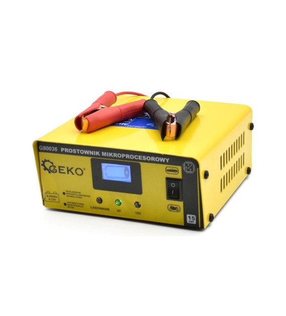 GEKO Prostownik mikroprocesowy LCD 6/12V 15A (6Ah - 200Ah)