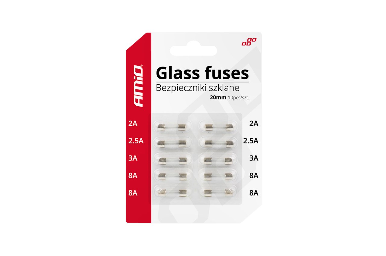 Bezpiecznik  szklane 20mm mini blister 10 szt Amio *02394*