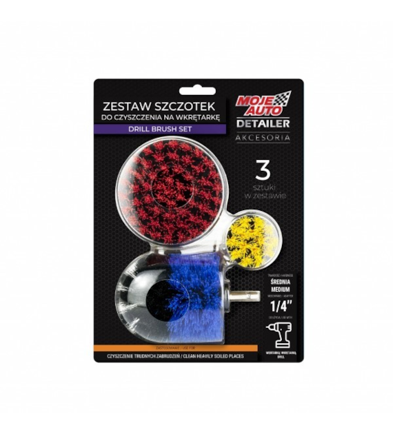 Moje Auto Detailer Zestaw szczotek do czyszczenia 3szt. na wiertarkę / wkretarkę (op. 18szt) (19-628)