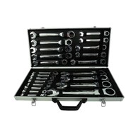 GEKO Kpl.kluczy łamanych z grzechotką 22el. 6-32mm/alu waliza/