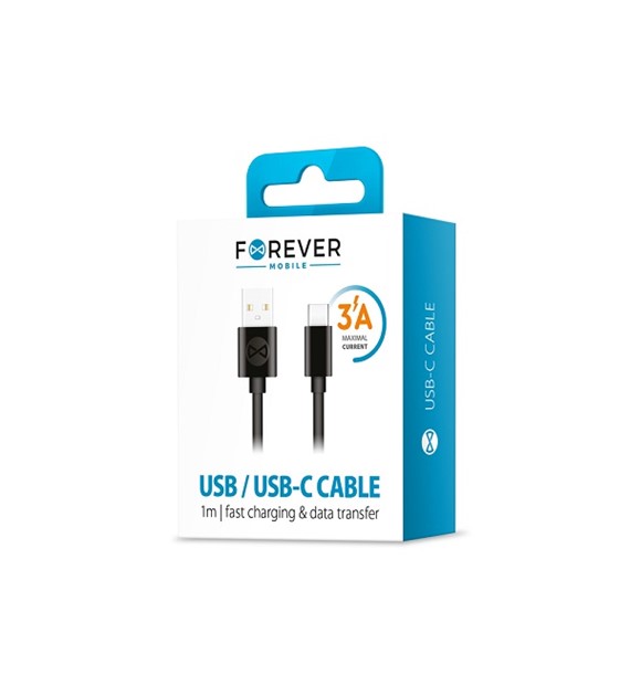 AKC.Forever kabel USB - USB-C 1.0m 3A czarny  *GSM106365*