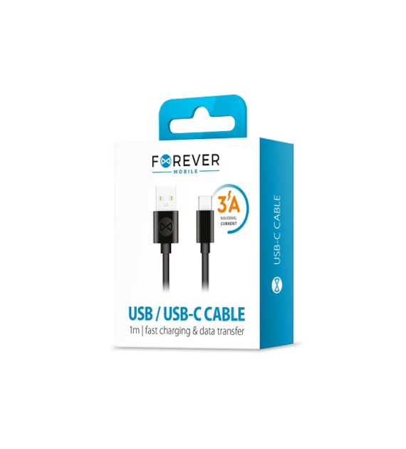 AKC.Forever kabel USB - USB-C 1.0m 3A czarny  *GSM106365*
