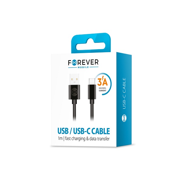 AKC.Forever kabel USB - USB-C 1.0m 3A czarny  *GSM106365*