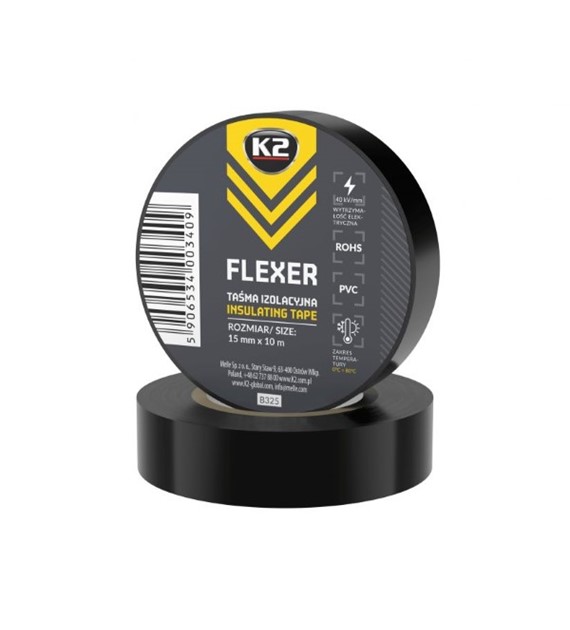 K2 FLEXER 15MM X 10M - Taśma izolacyjna czarna  (B325)