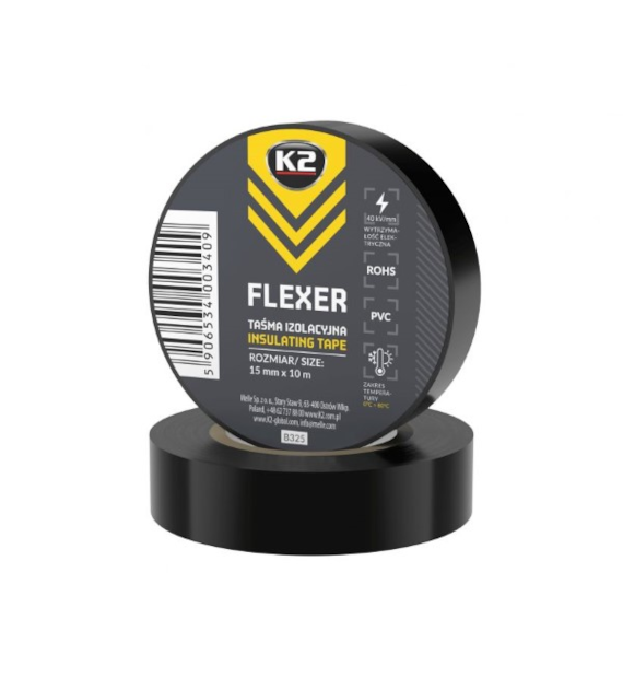 K2 FLEXER 15MM X 10M - Taśma izolacyjna czarna  (B325)
