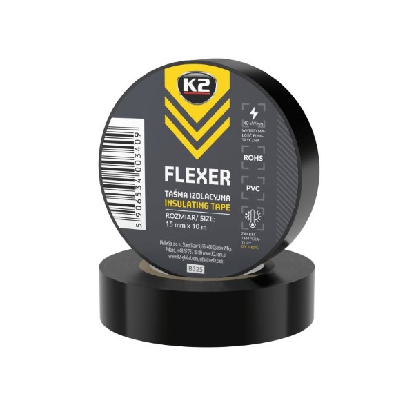 K2 FLEXER 15MM X 10M - Taśma izolacyjna czarna  (B325)