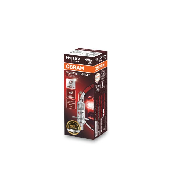 Żarówka 12V H1  55W Osram NIGHT BREAKER SILVER +100% (składane pudełko) 1szt