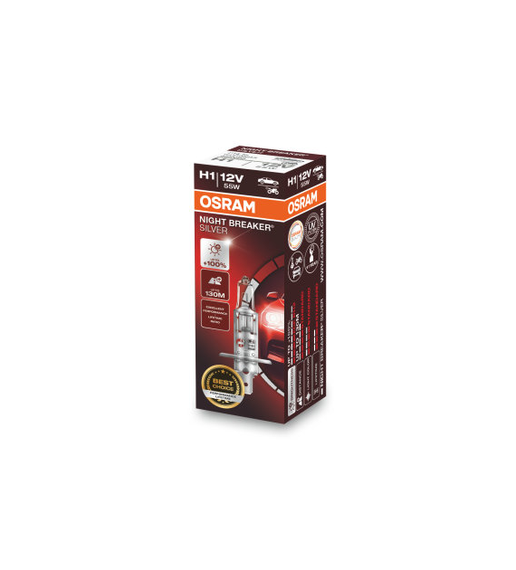 Żarówka 12V H1  55W Osram NIGHT BREAKER SILVER +100% (składane pudełko) 1szt