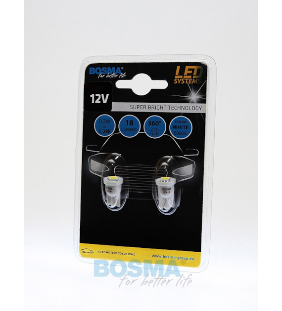 Żarówka 12V Bosma W5W T10 1x LED SMD5050 WHITE 6000K 2szt *3970*