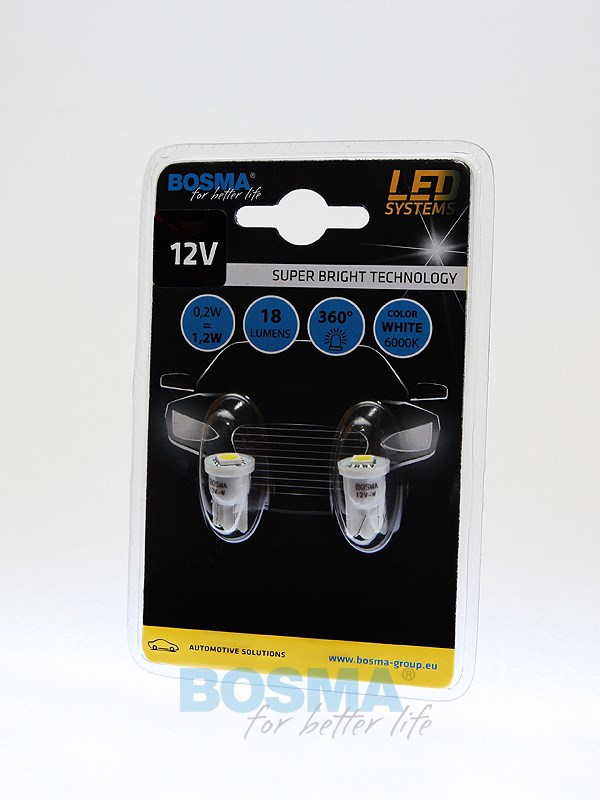 Żarówka 12V Bosma W5W T10 1x LED SMD5050 WHITE 6000K 2szt *3970*