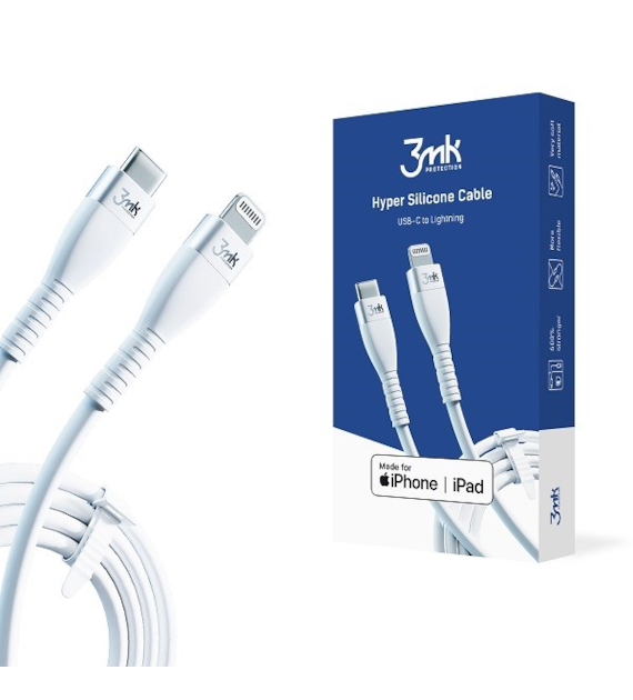 AKC. 3MK Kabel iPhone Hyper Silicone Cable Typ C - Lightning 20W 3A biały