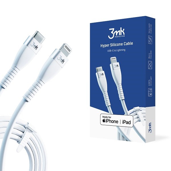AKC. 3MK Kabel iPhone Hyper Silicone Cable Typ C - Lightning 20W 3A biały