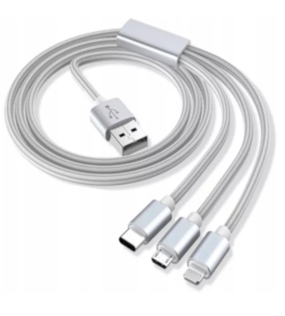 Kabel do telefonu 3w1 micro usb usb-c lightning 120cm transmisja *0807* xj