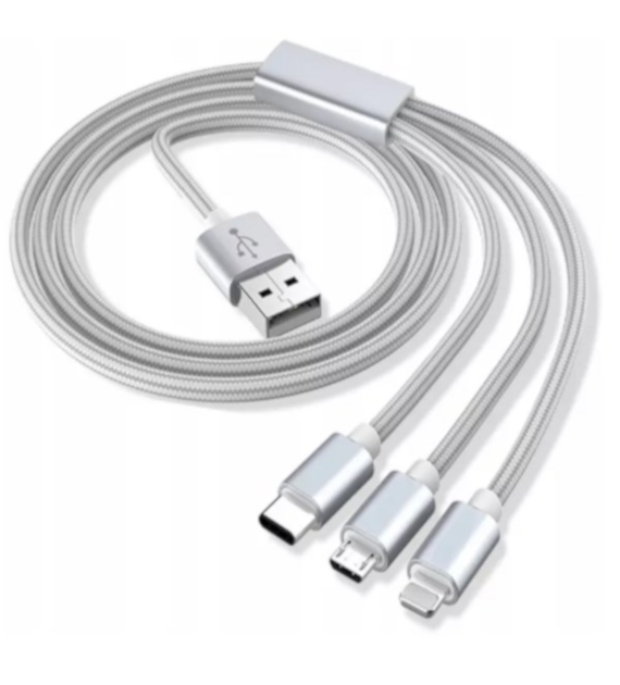 Kabel do telefonu 3w1 micro usb usb-c lightning 120cm transmisja *0807* xj
