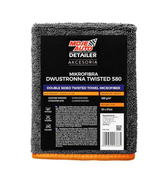 Moje Auto Detailer Mikrofibra, ręcznik dwustronna TWISTED TOWEL 580g/m2 53x47cm (19-670)