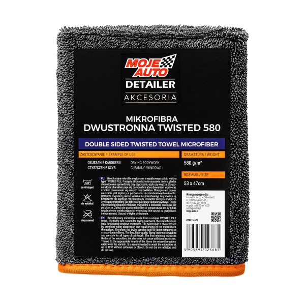 Moje Auto Detailer Mikrofibra dwustronna TWISTED TOWEL 580g/m2 53x47cm (19-670)
