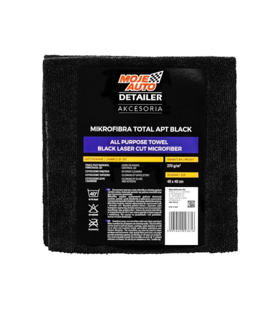 Moje Auto Detailer Mikrofibra APT BLACK (ALL PURPOSE TOWEL) 370g/m2 40x40cm LASER CUT (19-663)