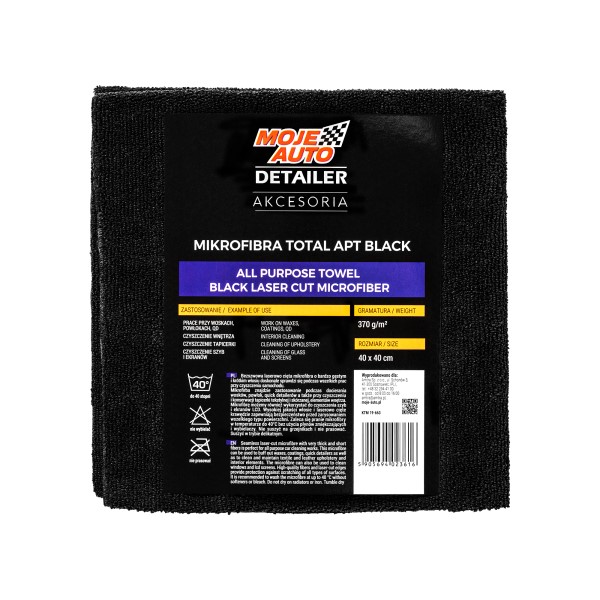 Moje Auto Detailer Mikrofibra APT BLACK (ALL PURPOSE TOWEL) 370g/m2 40x40cm LASER CUT (19-663)