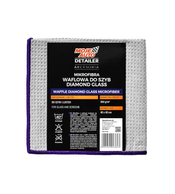 Moje Auto Detailer Mikrofibra waflowa do szyb DIAMOND GLASS 370g/m2 40x40cm GREY (19-664)