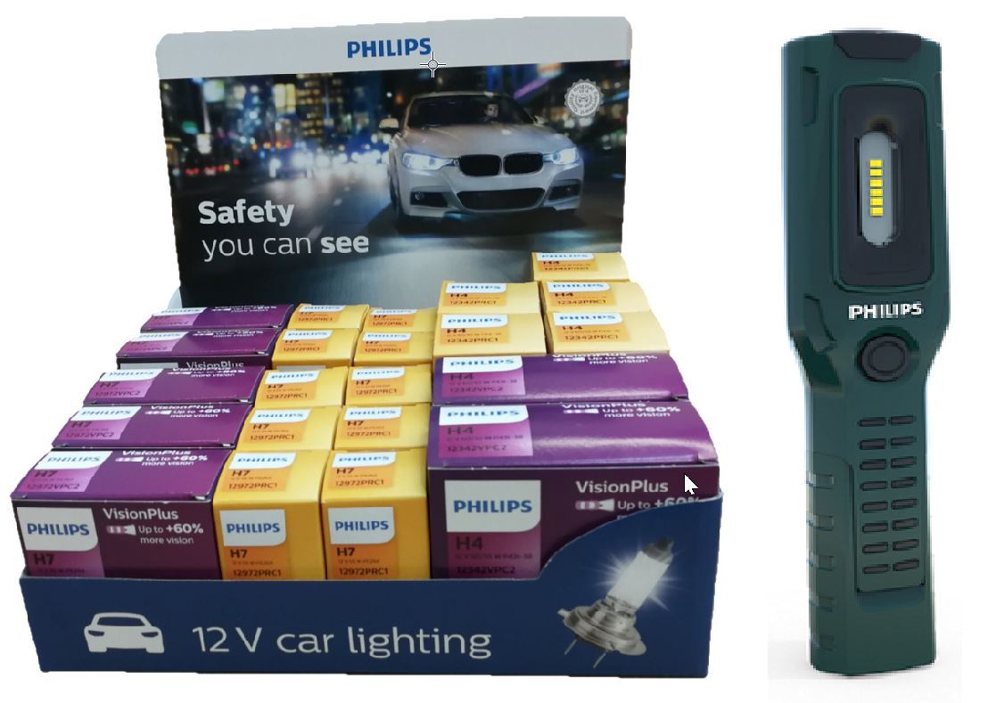 Żarówka 12V Display Philips (10H7+5H4) (H7+60% 5kpl +H4+60%-2kpl)+ PILLAR XPERION 3000