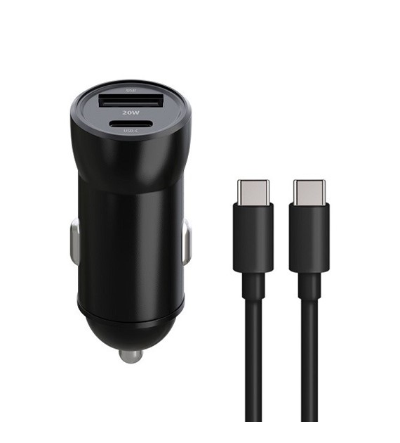 AKC.Maxlife ładowarka samochodowa PD QC MXCC-04 1x USB-C 1x USB 20W czarna + kabel USB-C - USB-C 60W *OEM0400390*