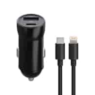 AKC.Maxlife ładowarka samochodowa PD QC MXCC-04 1x USB-C 1x USB 20W czarna + kabel USB-C - Lightning 27W *OEM0400389*