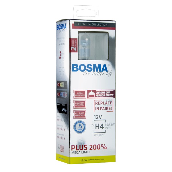Żarówka 12V H4  60/55W P43t +200% komplet 2szt  Bosma *7718*