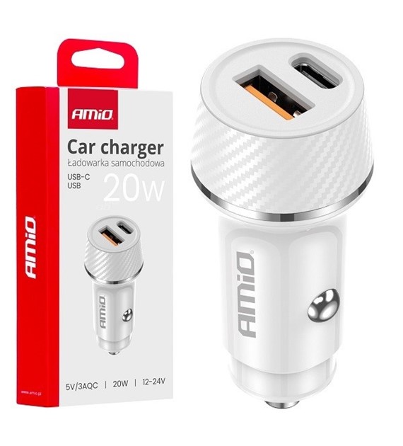AMIO Ładowarka samochodowa 20W USB-A + USB-C 03878