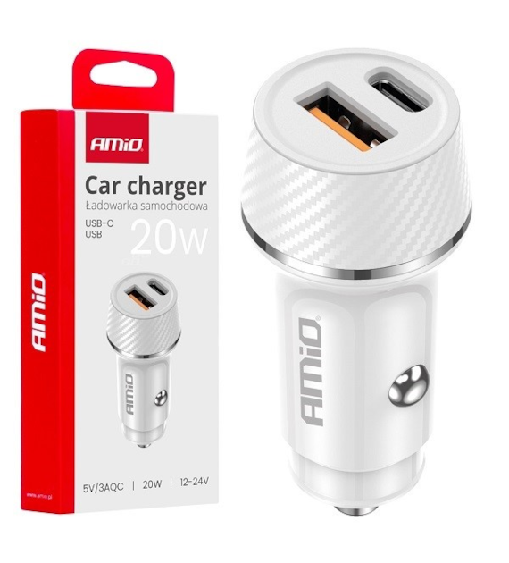 AMIO Ładowarka samochodowa 20W USB-A + USB-C 03878