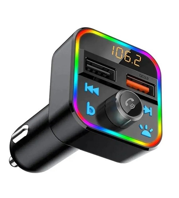 Transmiter fm szybka ładowarka bluetooth audio mp3 bluetooth microsd 2x usb rgb *2864* xj